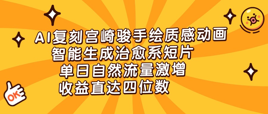 AI复刻宫崎骏手绘质感动画，智能生成治愈系短片，单日自然流量激增，收益直达四位数-宁率网络知识库