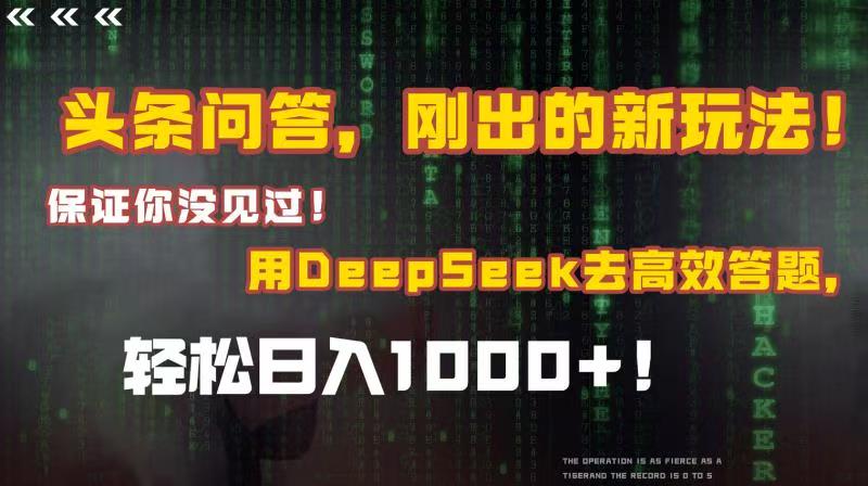 头条问答，刚出的新玩法！保证你没见过！结合Deepseek高效答题，轻松日入1000+-宁率网络知识库