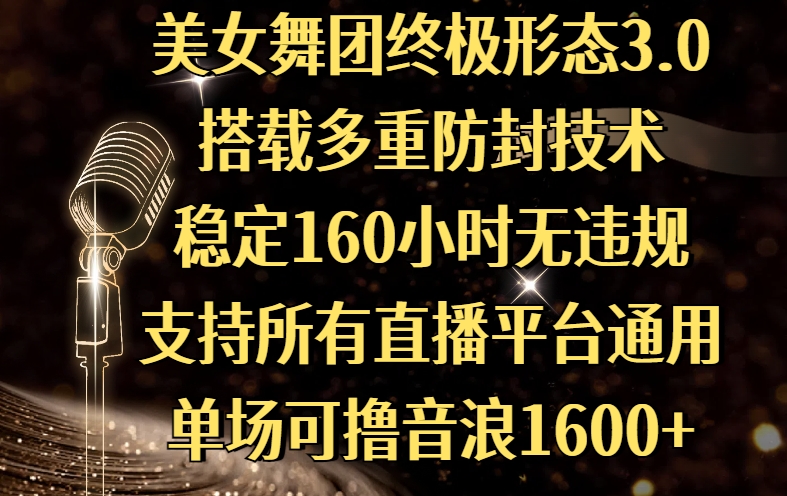 美女舞团终极形态3.0，搭载多重防封技术，稳定160小时无违规，支持所有直播平台通用，单场可撸音浪1600+-宁率网络知识库