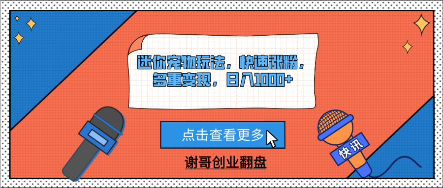 迷你宠物玩法，快速涨粉，多重变现，日入1000+-宁率网络知识库