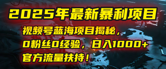 2025年最新暴利项目：视频号蓝海项目揭秘，0粉丝0经验，日入1000+，官方流量扶持！-宁率网络知识库