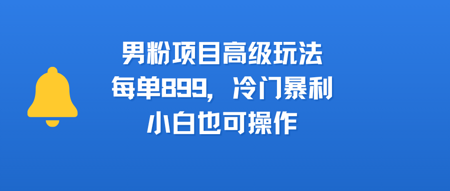男粉项目高级玩法，每单899，冷门暴利，小白也可操作-宁率网络知识库