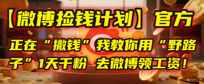 【微博捡钱计划】官方正在“撒钱”，我教你用“野路子”1天千粉，去微博领工资！-宁率网络知识库