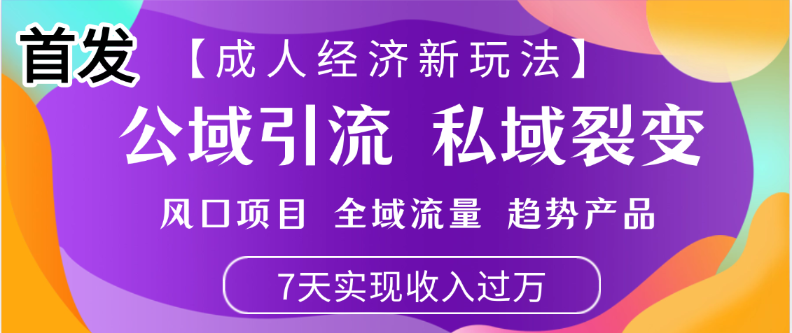 首发：【成人经济新玩法】市面独家玩法，风口项目、全域流量、趋势产品，7天实现月入过万-宁率网络知识库