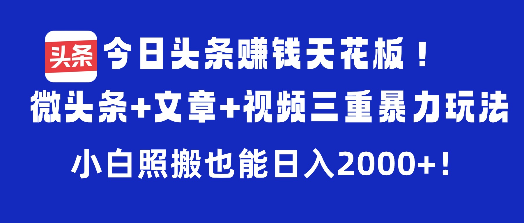 今日头条赚钱天花板！微头条+文章+视频三重暴力玩法，小白照搬也能日入2000+-宁率网络知识库