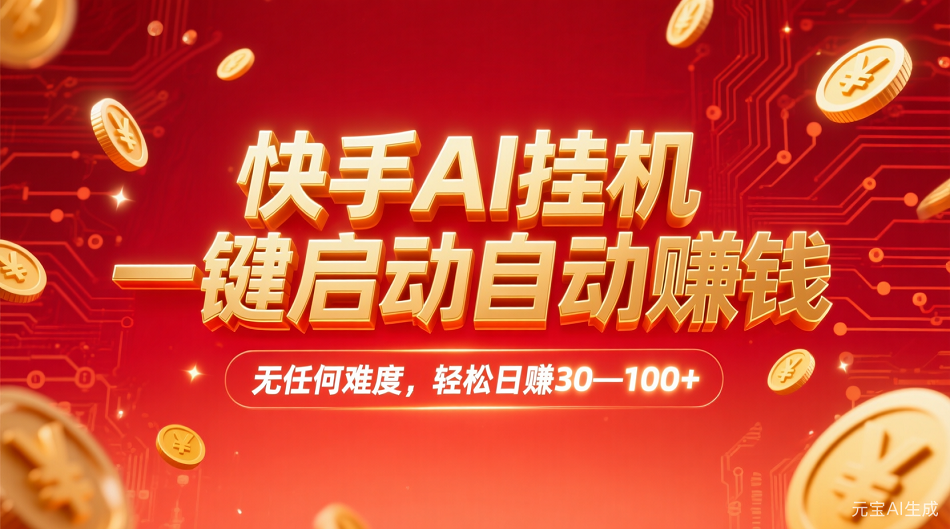 快手AI,一键启动自动赚钱 无任何难度,轻松一天30—100+-宁率网络知识库