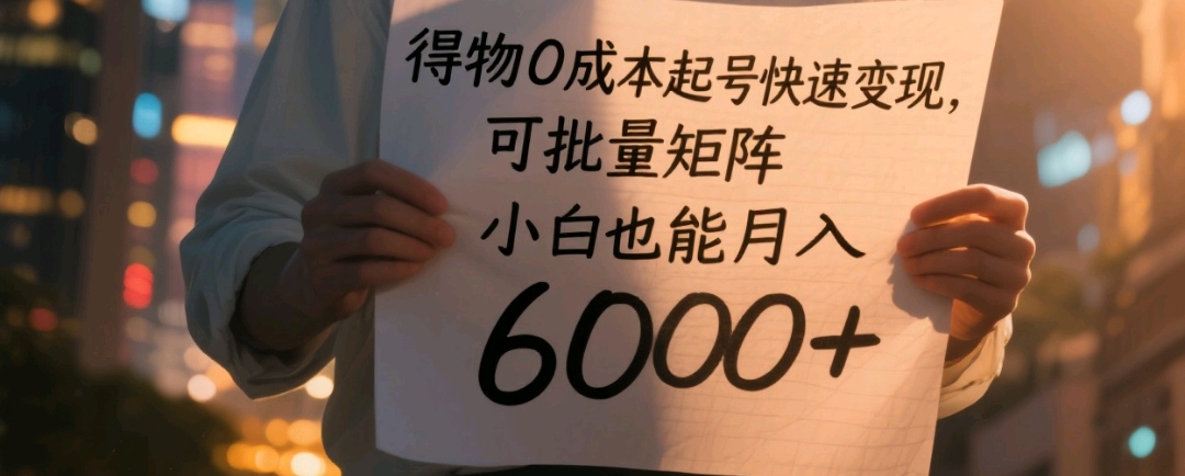 得物0成本起号快速变现,可批量矩阵,小白也能月入6000+-宁率网络知识库